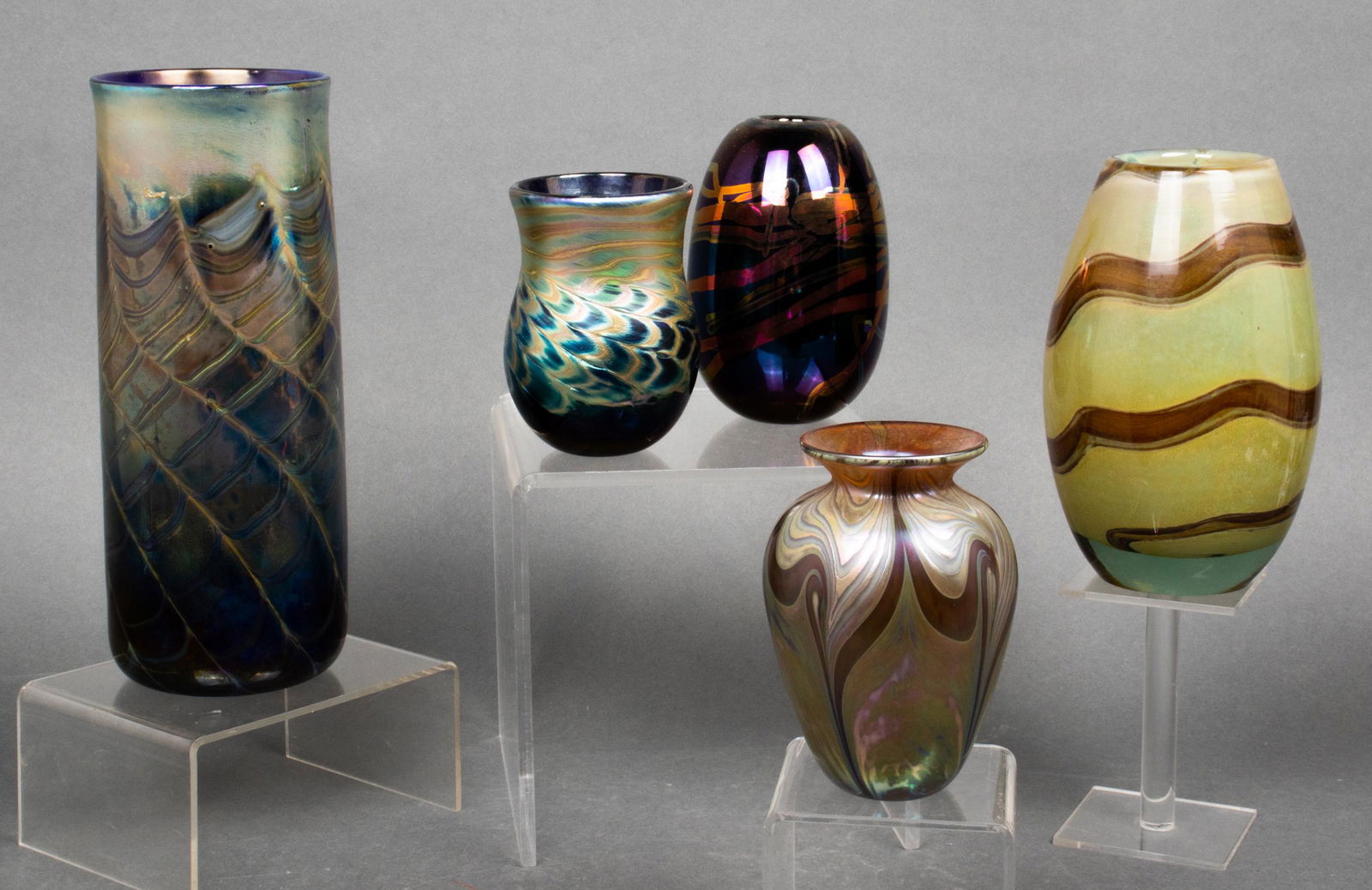 Art Glass Swirl & Feathered Vases, Group of 5 (1 of 5)