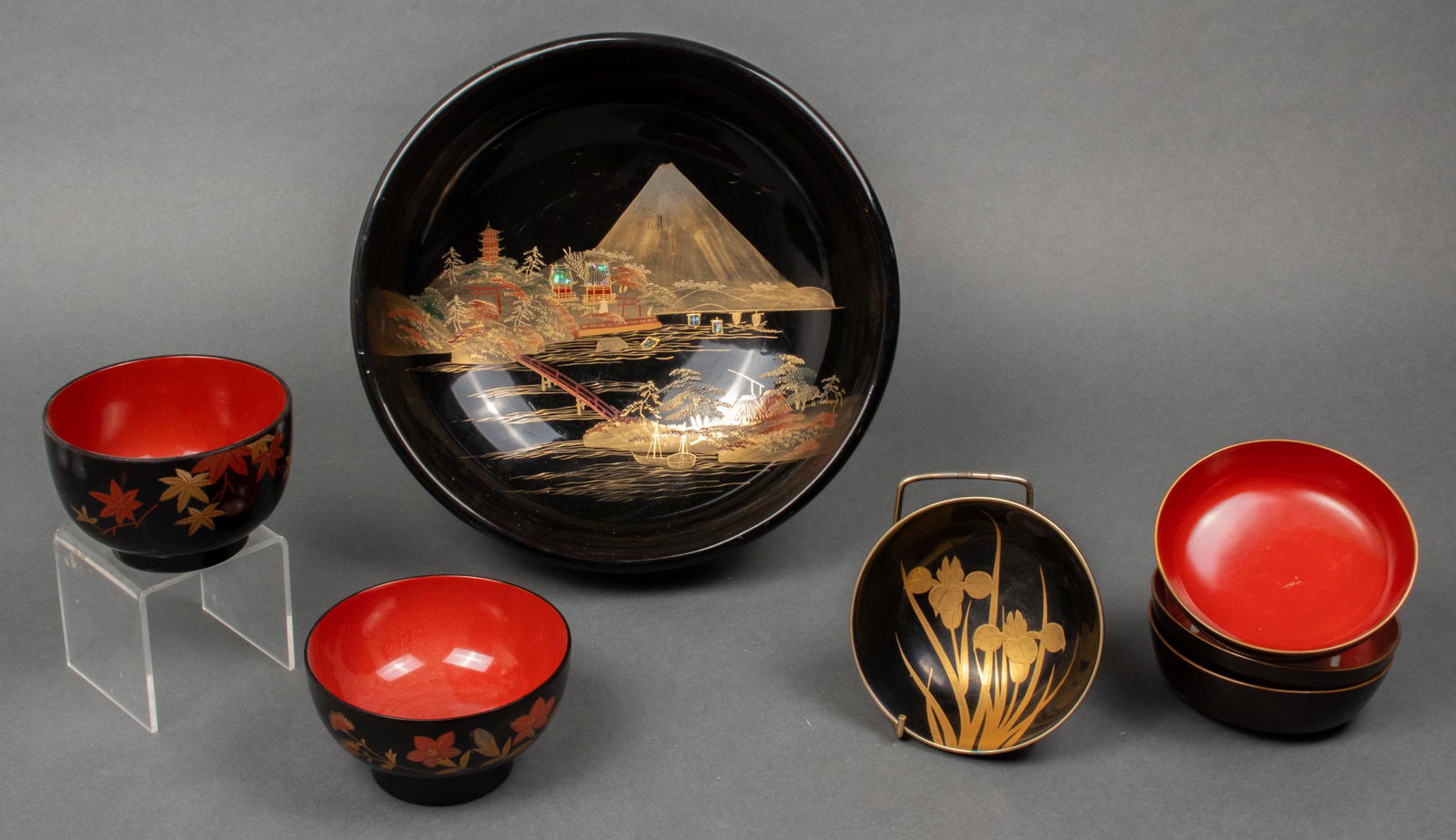 Japanese Lacquered Bowls, Group of 7 (1 of 8)