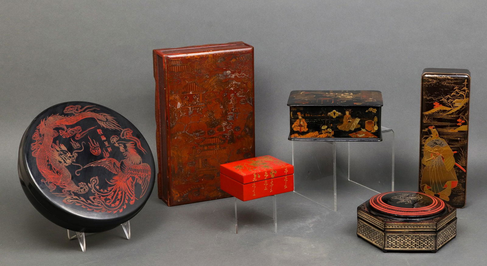 Asian Lacquered Decorated Boxes, 6 (1 of 8)
