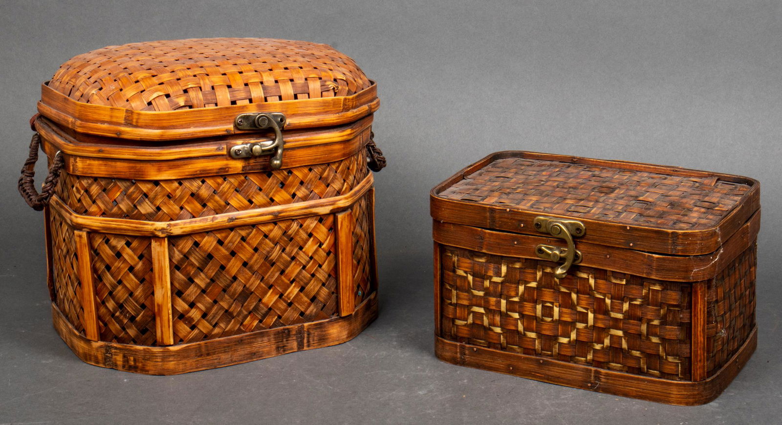 Woven Rattan & Metal Lidded Baskets, 2 (1 of 3)