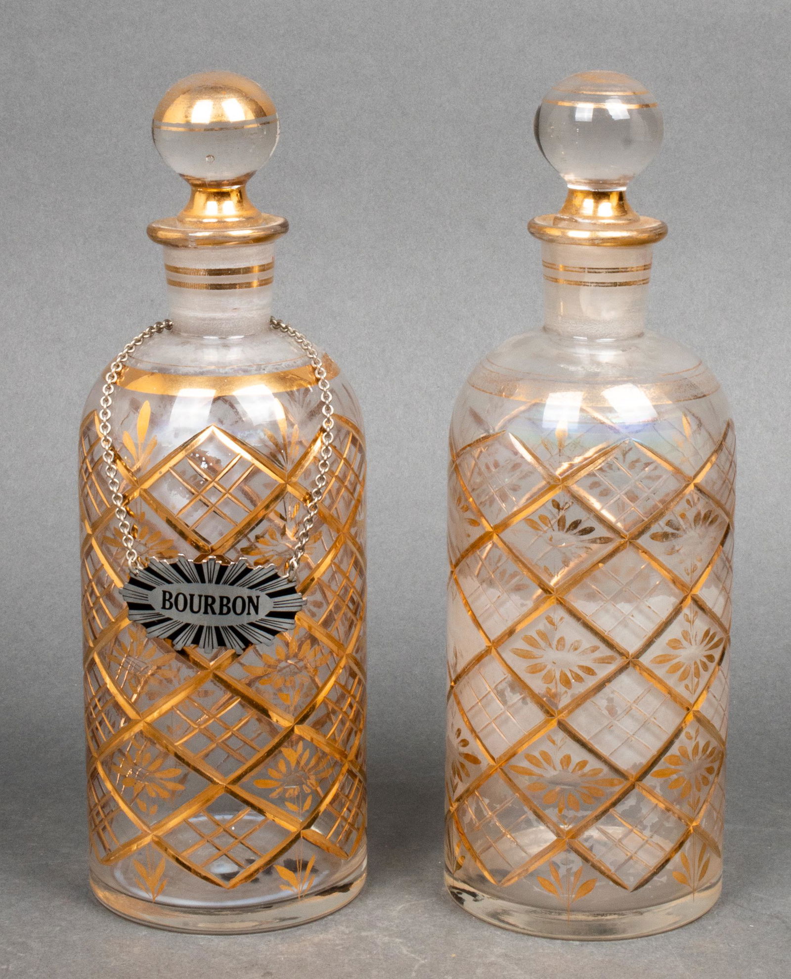 German Cut Crystal & Gilt Painted Decanters, Pair (1 of 6)