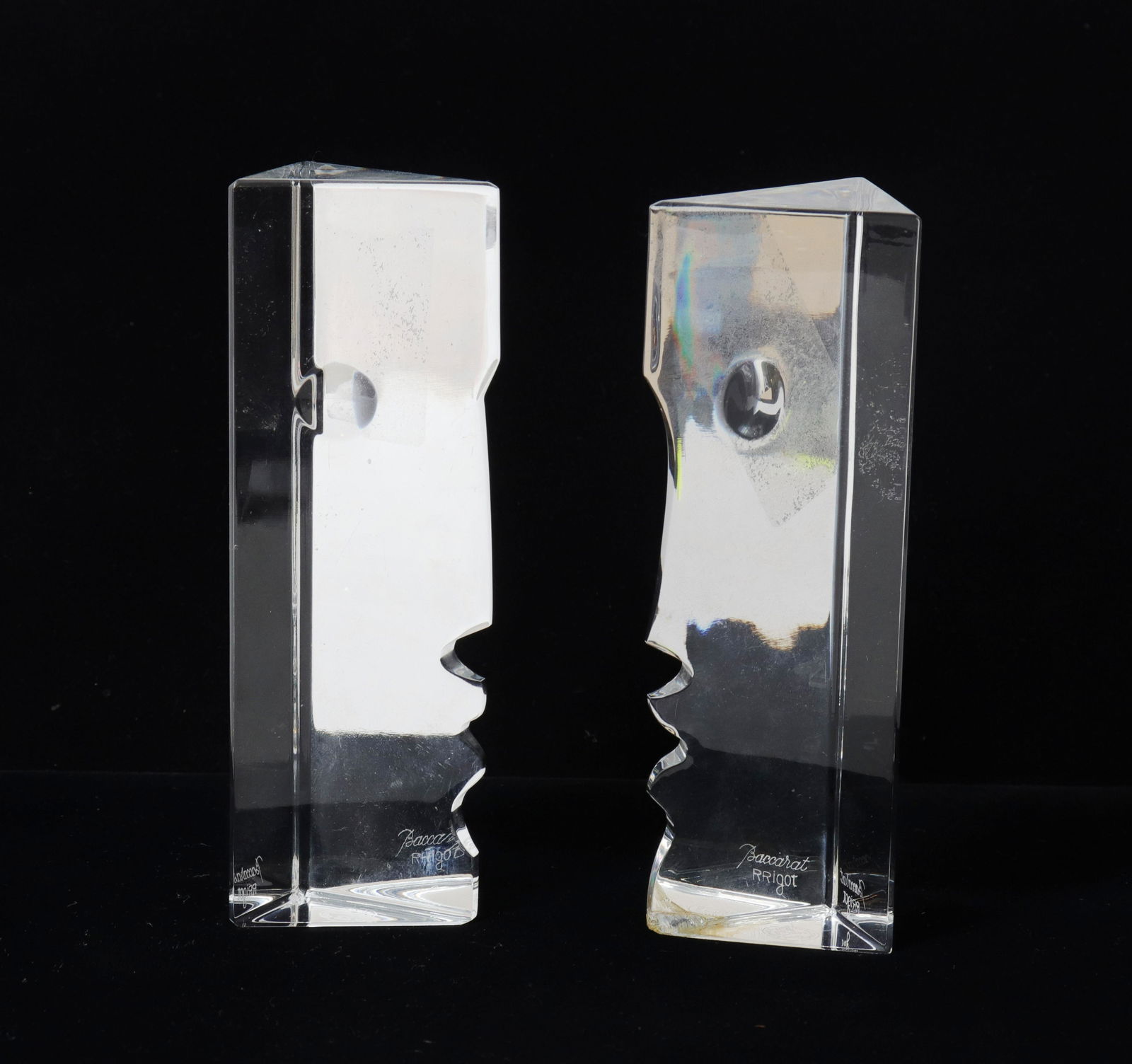 Baccarat Rigot Crystal Glass Face Figures, Pair (1 of 6)