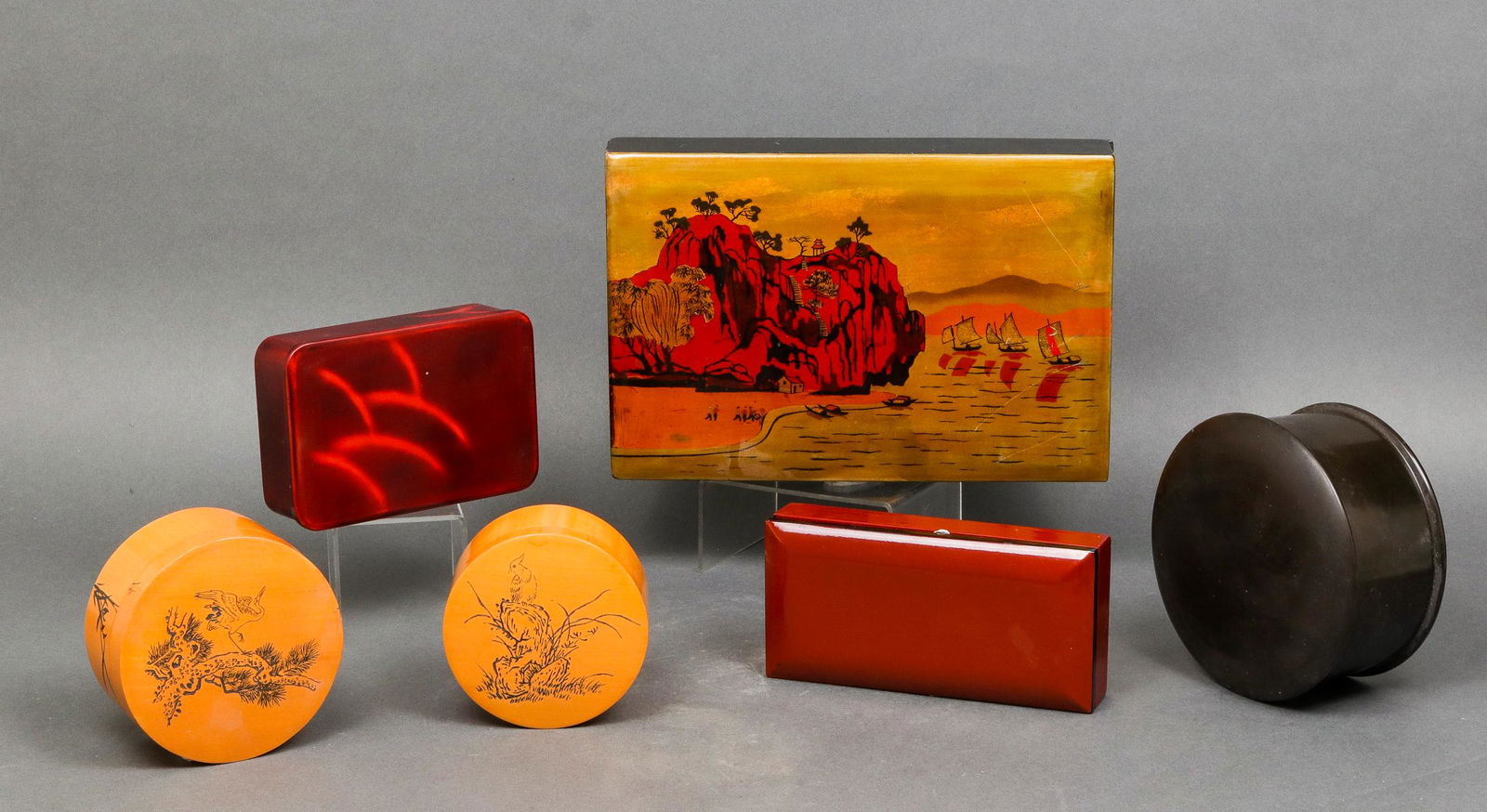 Asian Decorated Lacquered Wood Boxes, 6 (1 of 9)