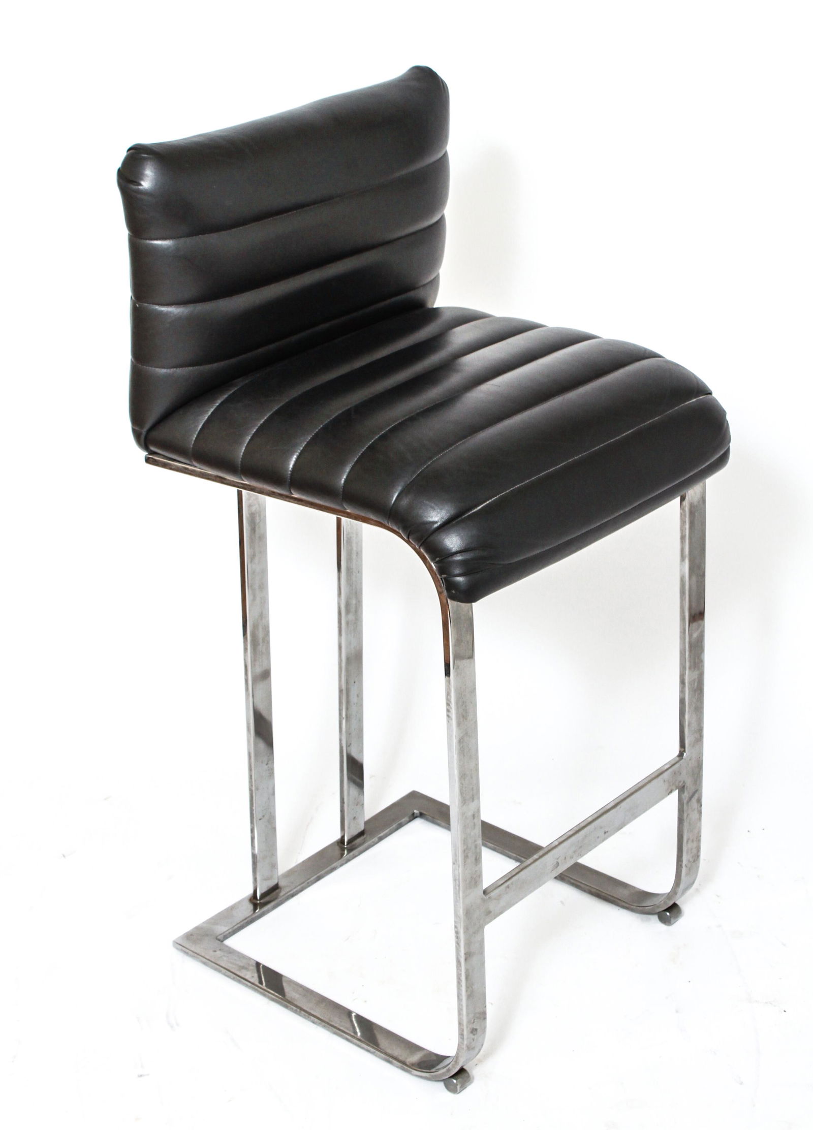 Mid-Century Modern Stool w Black Leather (1 of 4)