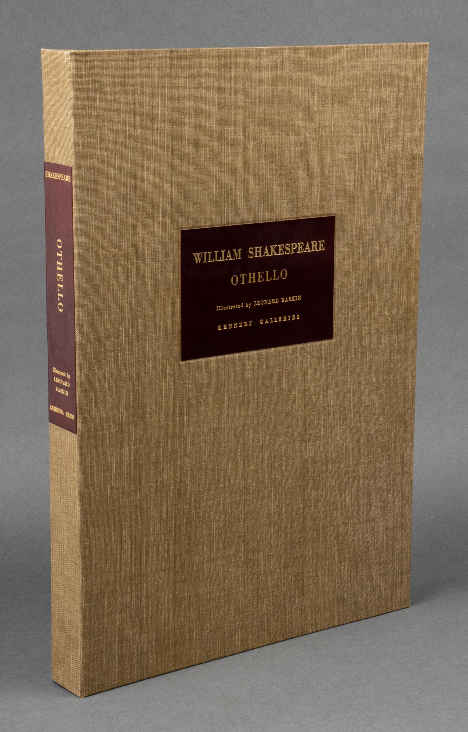 Shakespeare "Othello" with Leonard Baskin Woodcuts: William Shakespeare's "Othello," 1973, published by Gehenna Press, number 137 from the edition of 200 issued by Kennedy Galleries, with pencil signed woodcuts by Loenard Baskin, pencil signed by the a