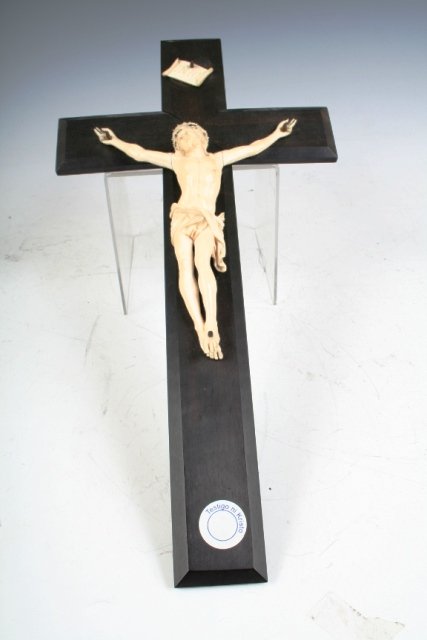 19th-C Austrian Crucifix w/Ivory Corpus Christi