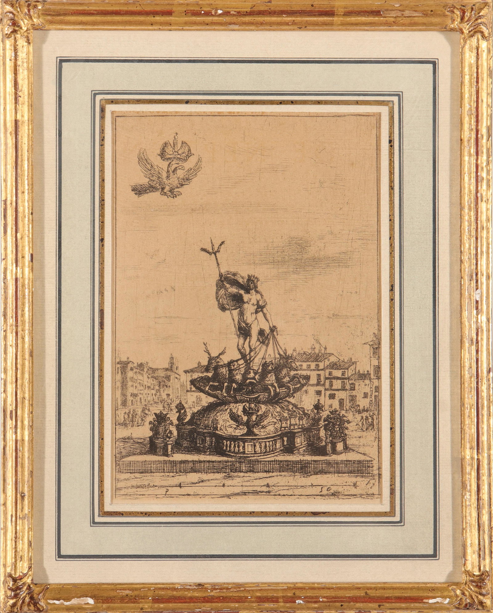 Antique King Neptune Fountain Etching on Paper (1 of 4)