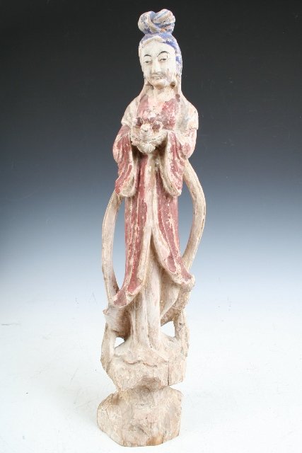 Chinese Wood Deity Figure Female c 19th C.