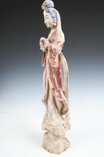 Chinese Wood Deity Figure Female c 19th C. - 2