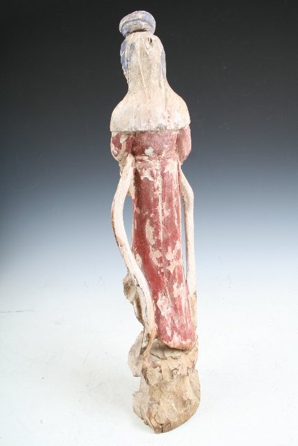 Chinese Wood Deity Figure Female c 19th C. - 3