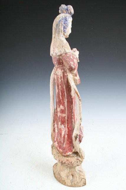 Chinese Wood Deity Figure Female c 19th C. - 4