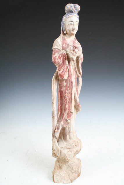 Chinese Wood Deity Figure Female c 19th C. - 5