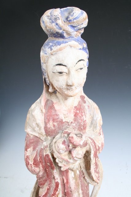 Chinese Wood Deity Figure Female c 19th C. - 6