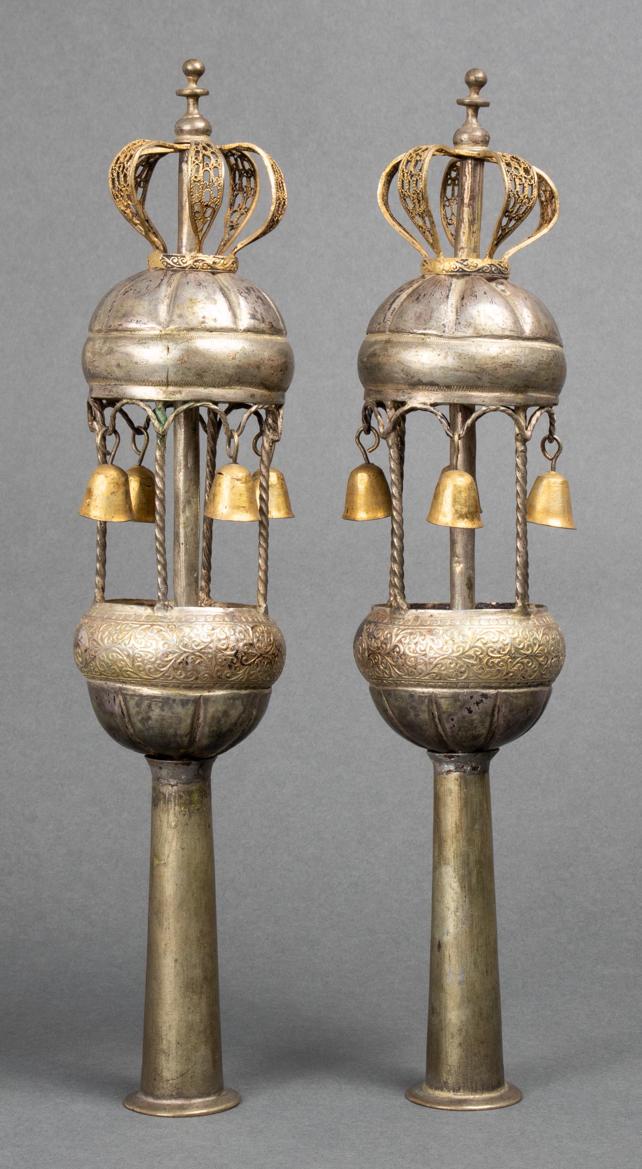 Judaica Middle Eastern Silver Torah Finials, Pr (1 of 6)
