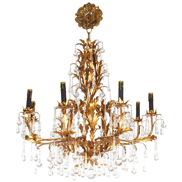 Hollywood Regency Gilt & Crystal Chandelier (1 of 9)