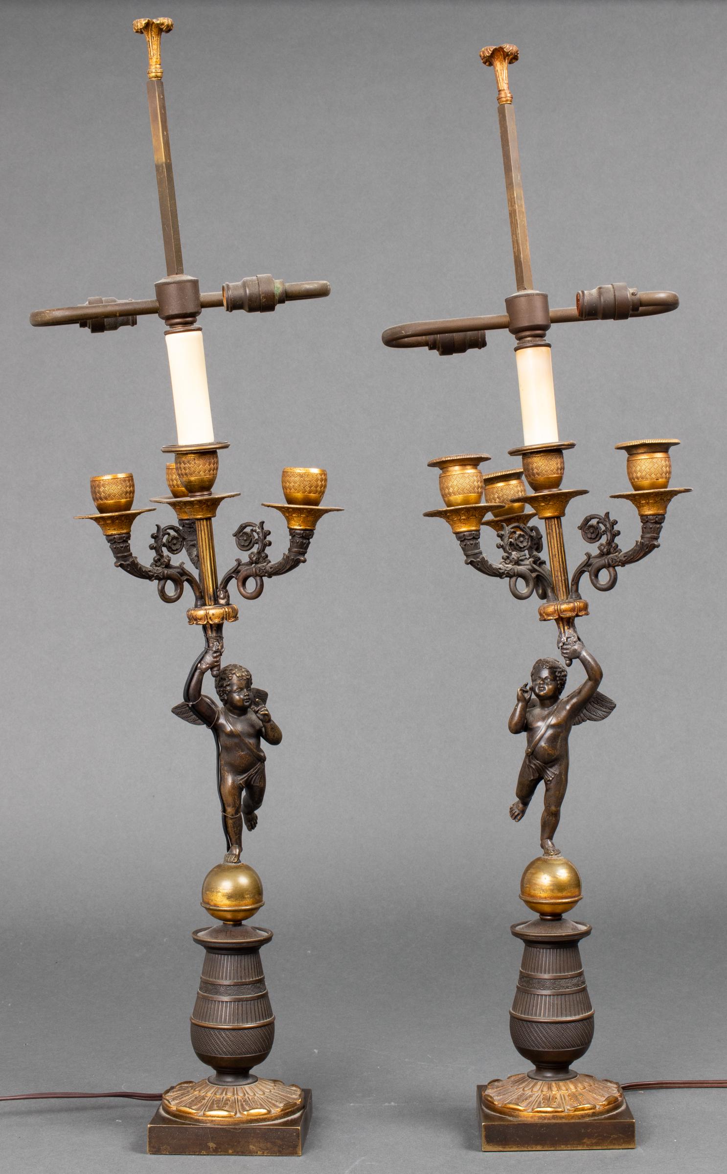 French Bronze Cherub Candelabra / Table Lamps, Pr (1 of 9)