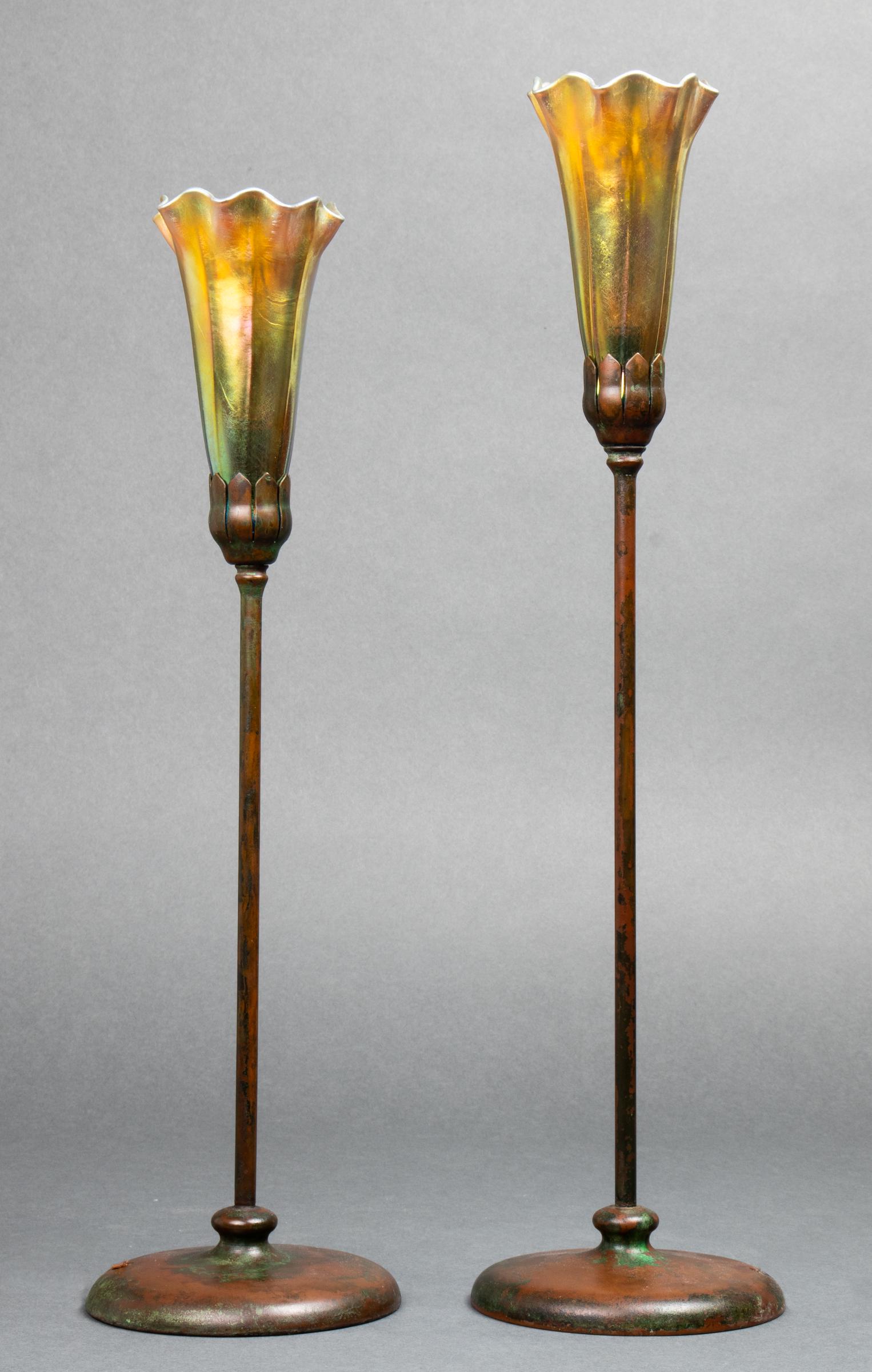 Aurora Studios Bronze & Art Glass Table Lamps, Pr (1 of 9)