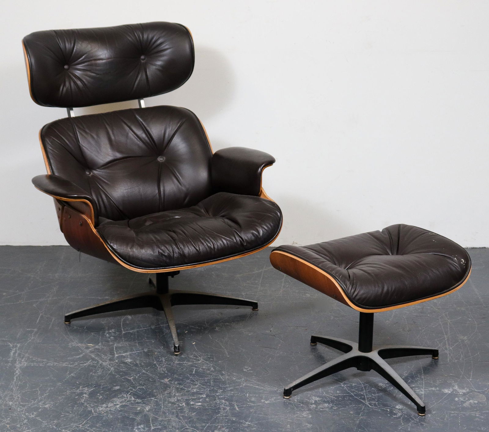 Eames Style Leather Lounge Chair & Ottoman (1 of 15)