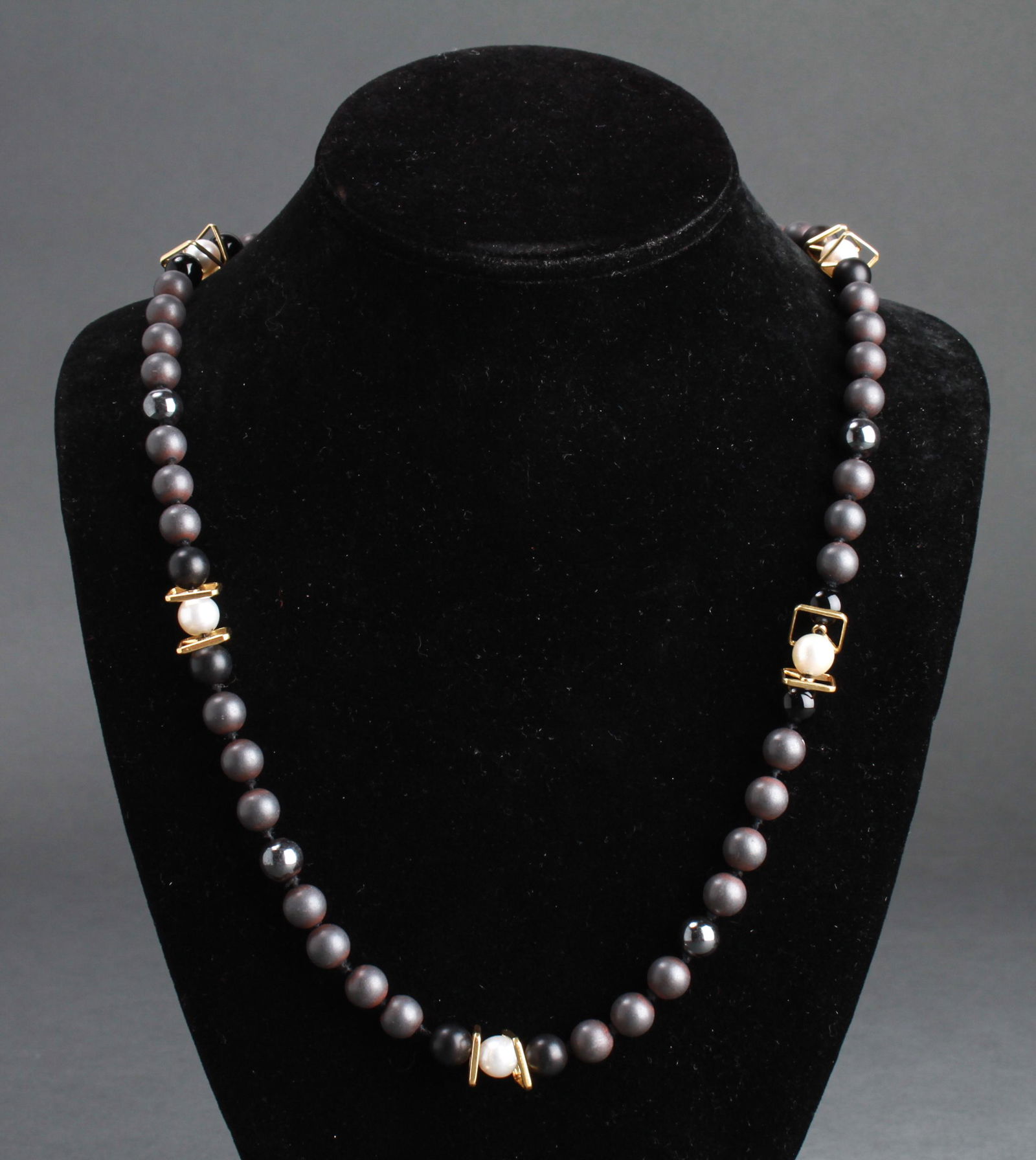 18K Gold Pearls Hematite & Onyx Beads Necklace (1 of 6)