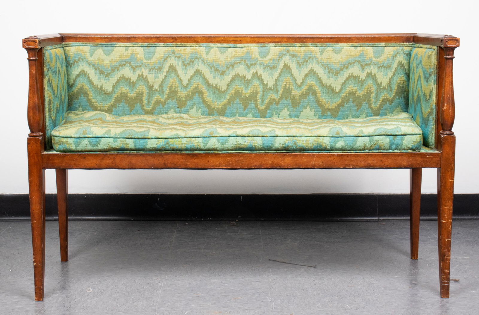 Federal Style Flame-Stitch Upholstered Hall Bench (1 of 8)