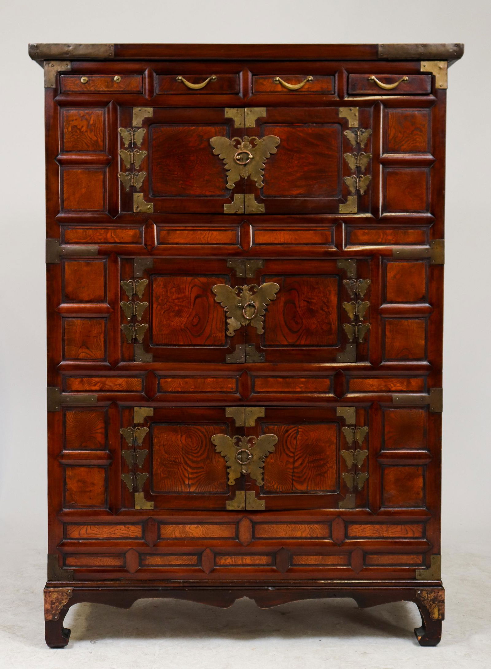 Korean Brass Butterfly Mounted Wood Cabinet (1 of 2)