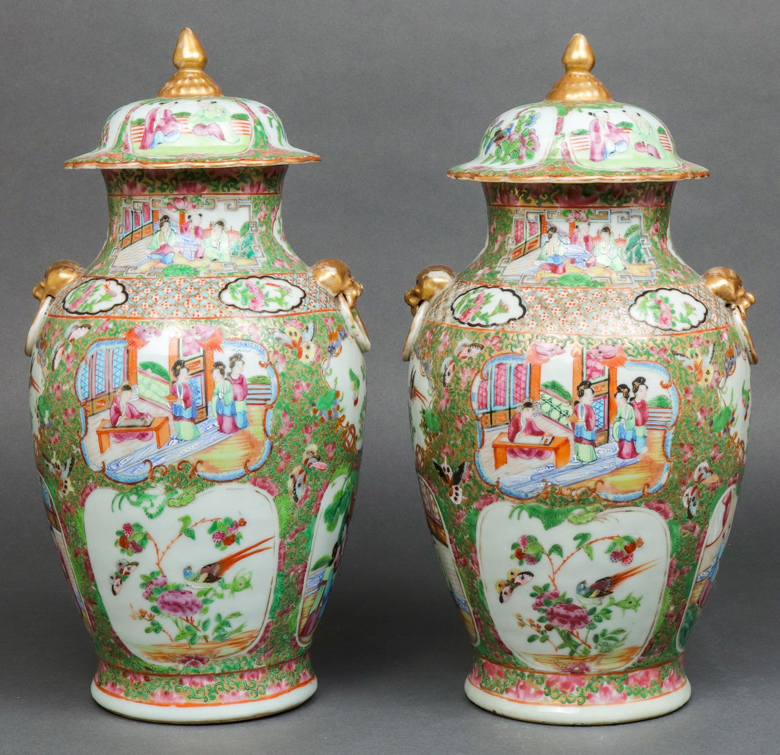 Chinese Rose Medallion Covered Jars, 19th C., Pair (1 of 13)