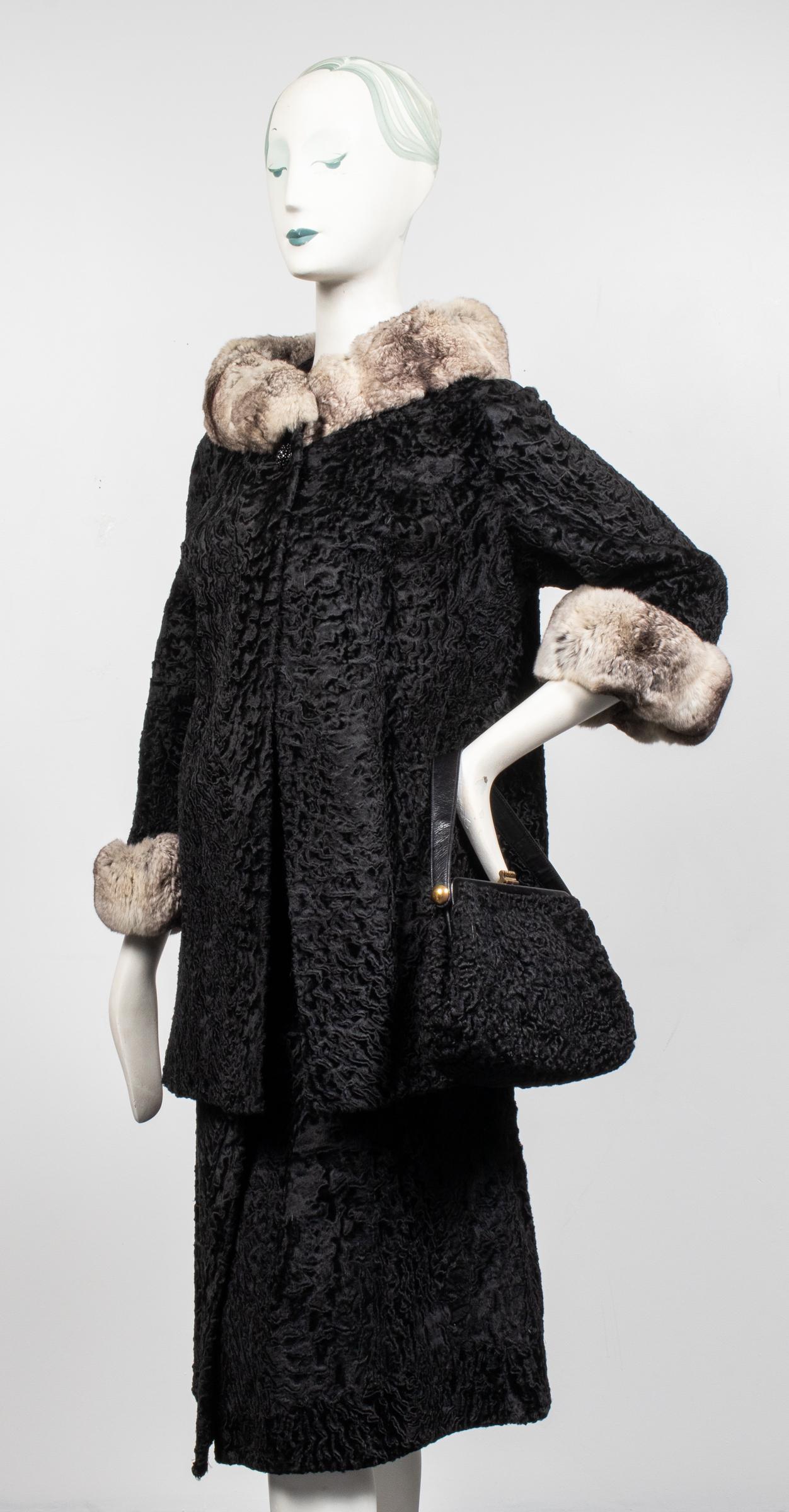 Persian Lamb & Chinchilla Fur Coat w Purse, Skirt (1 of 11)