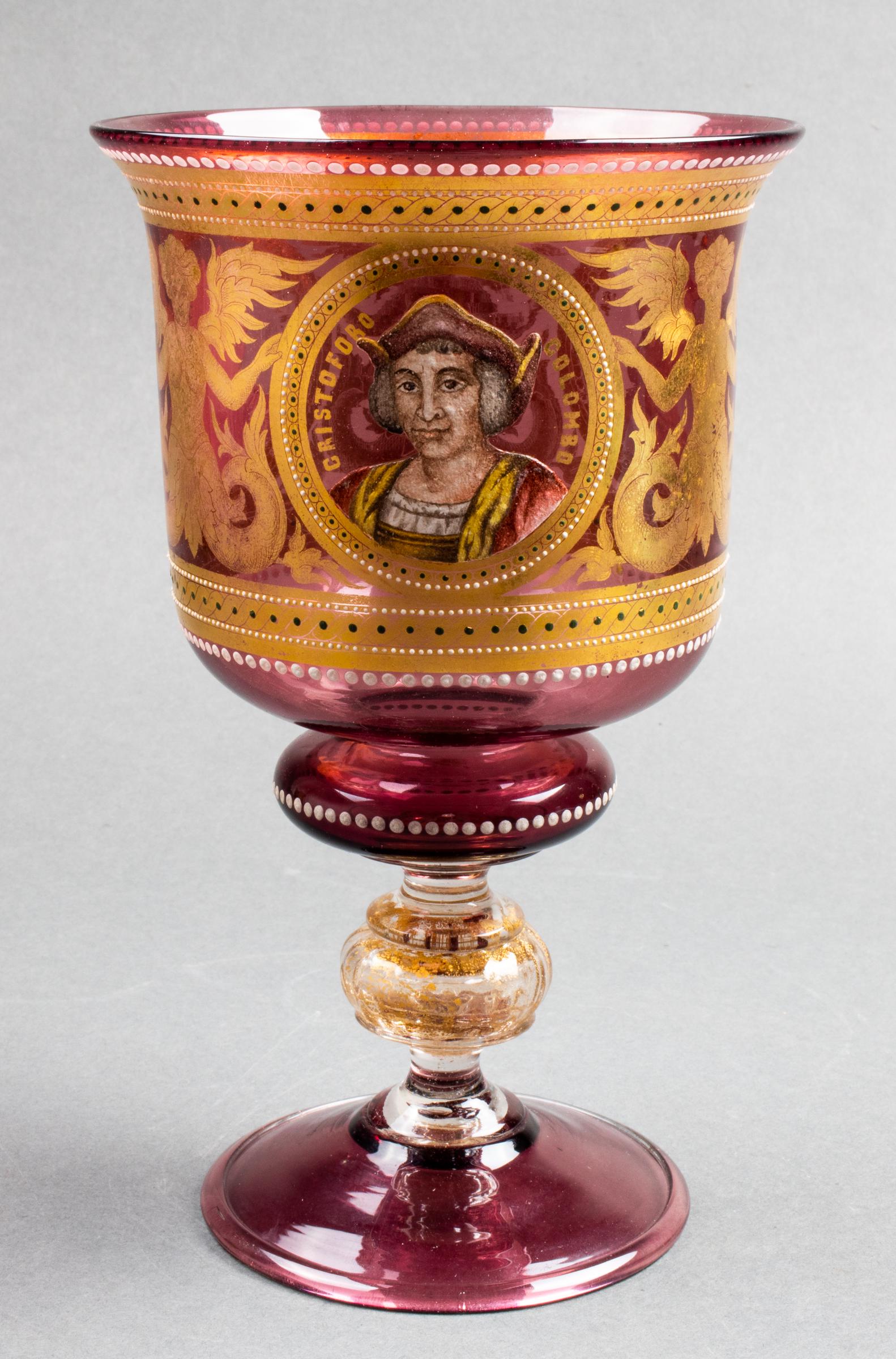 Antique Venetian Blown Glass Chalice w Portraits (1 of 11)