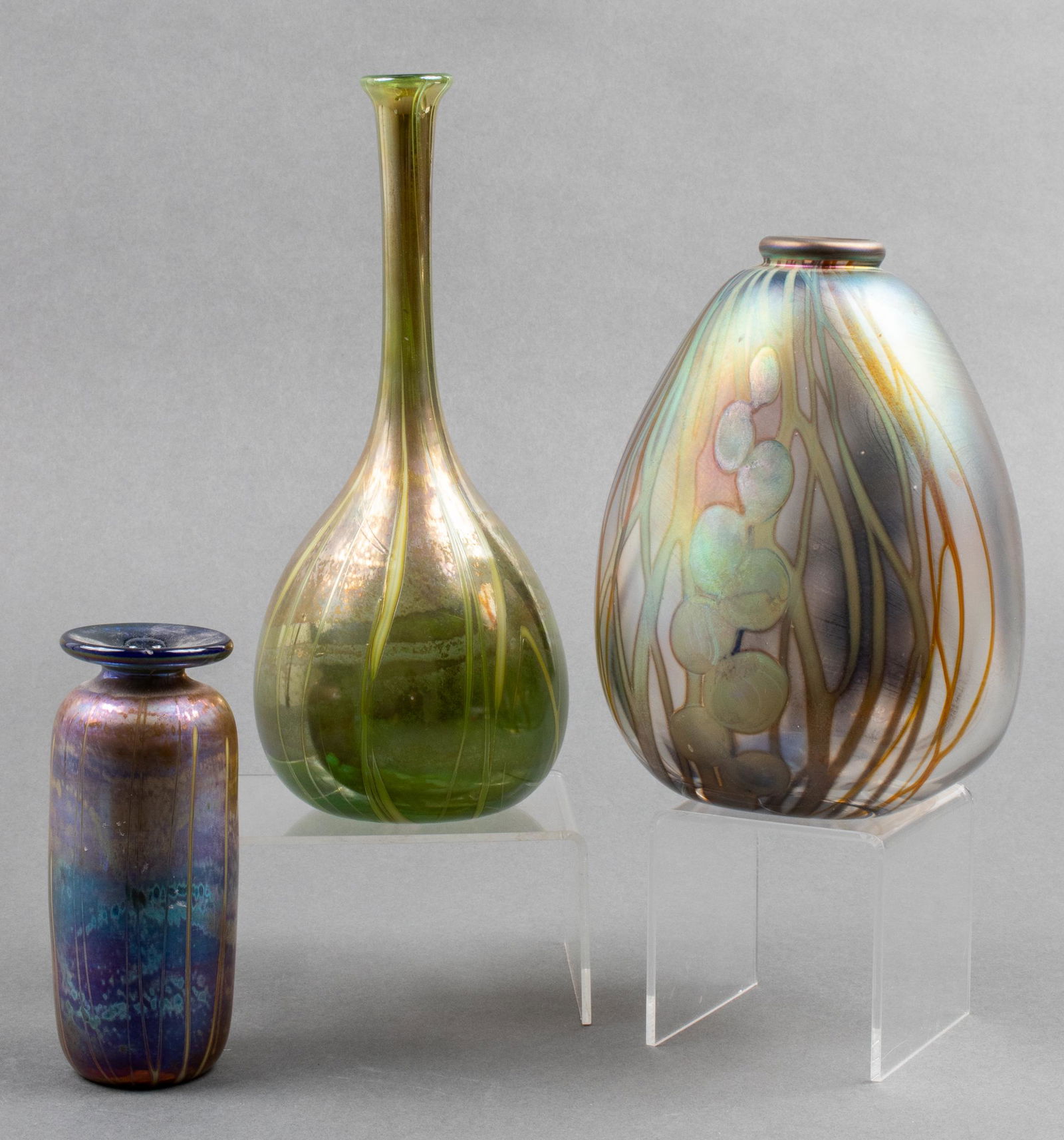 Signed Iridescent Art Glass Vases, Group of 3 (1 of 17)