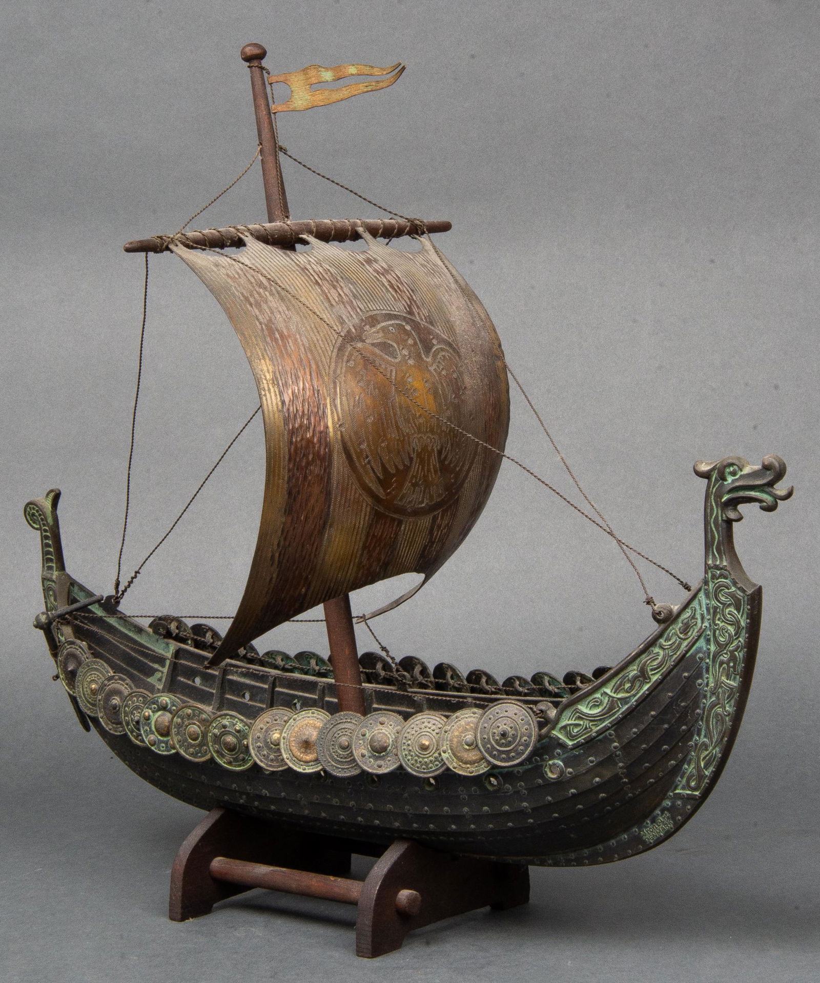 Danish Bronze & Copper Viking Ship Model (1 of 7)