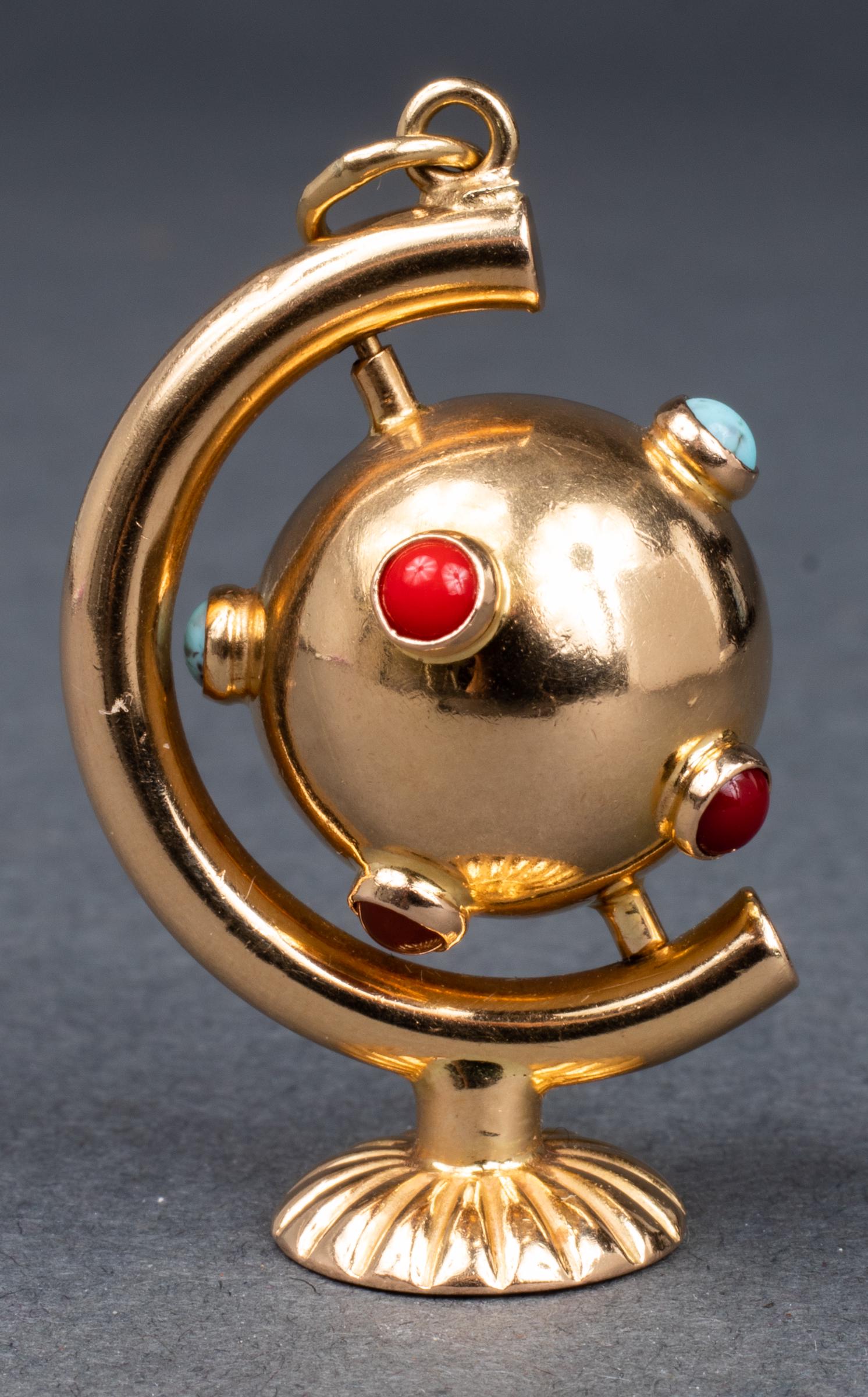 18K Yellow Gold Colored Stone Mobile Globe Pendant (1 of 4)