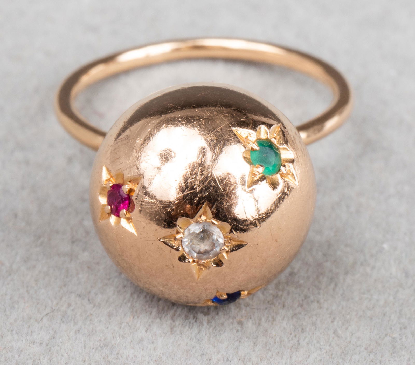 Vintage 18K Yellow Gold & Colored Stone Ball Ring (1 of 4)
