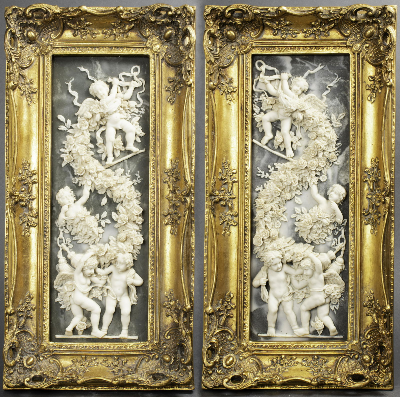 Gilt Framed Jasperware Putti Figural Plaques, Pair (1 of 12)
