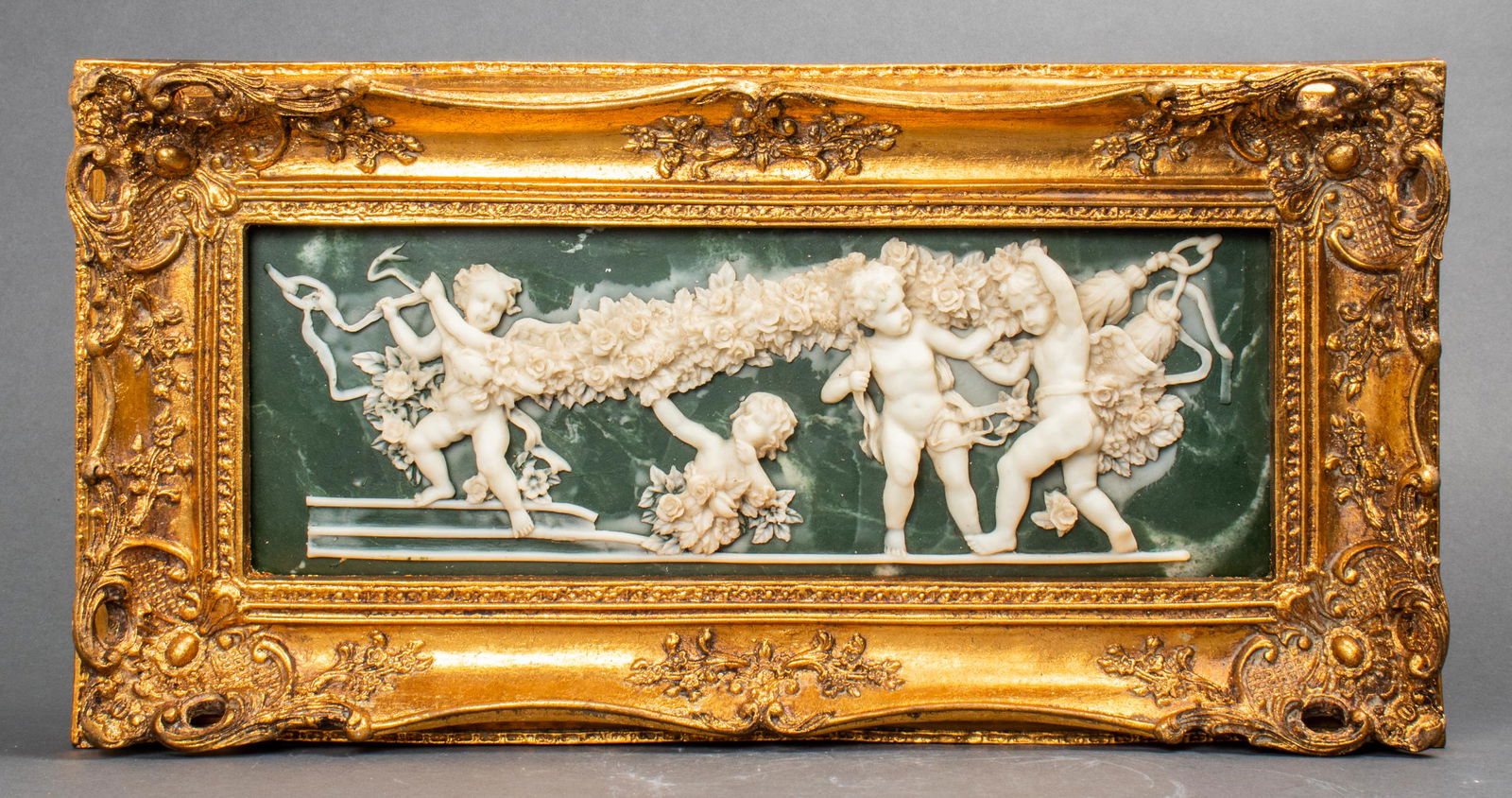 Gilt Framed Jasperware Putti Figural Plaque (1 of 5)