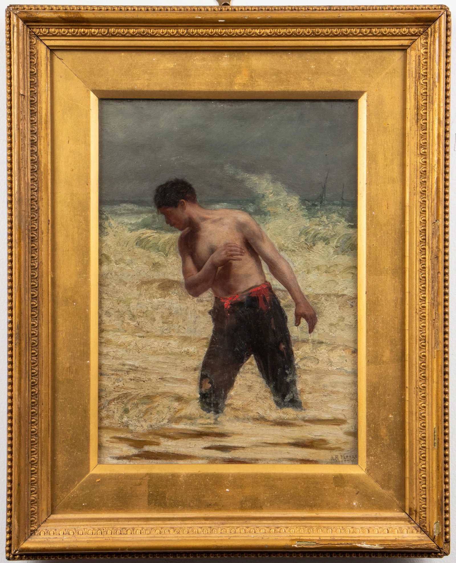 A. Harvey Moore "Shipwrecked Man" Oil on Panel (1 of 5)