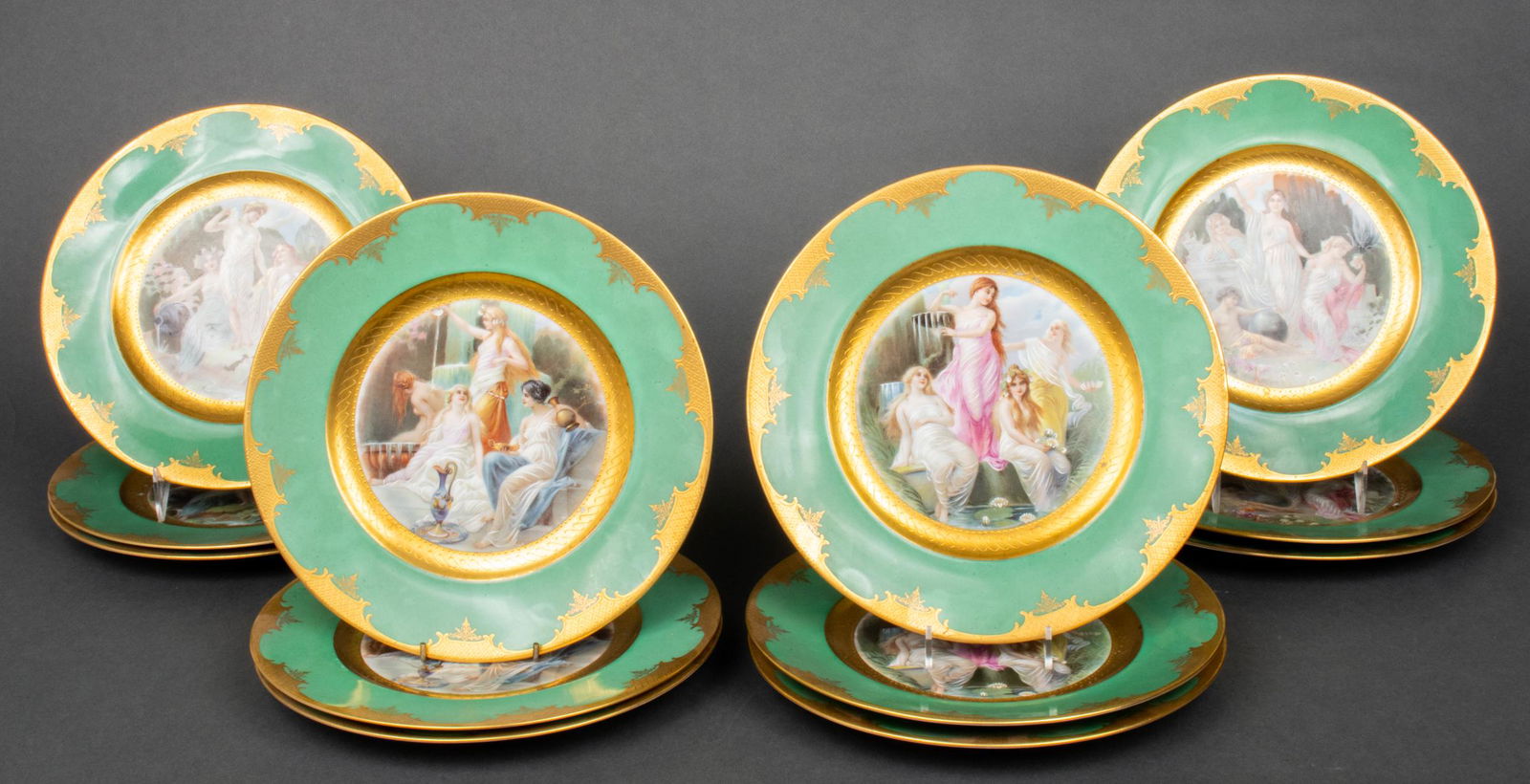 Selb Bavarian Green And Gilt Porcelain Plates, 12 (1 of 10)