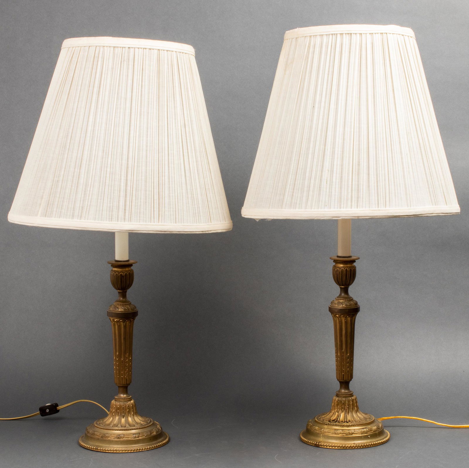 French Louis XVI Style Brass Candlestick Lamps, Pr (1 of 6)
