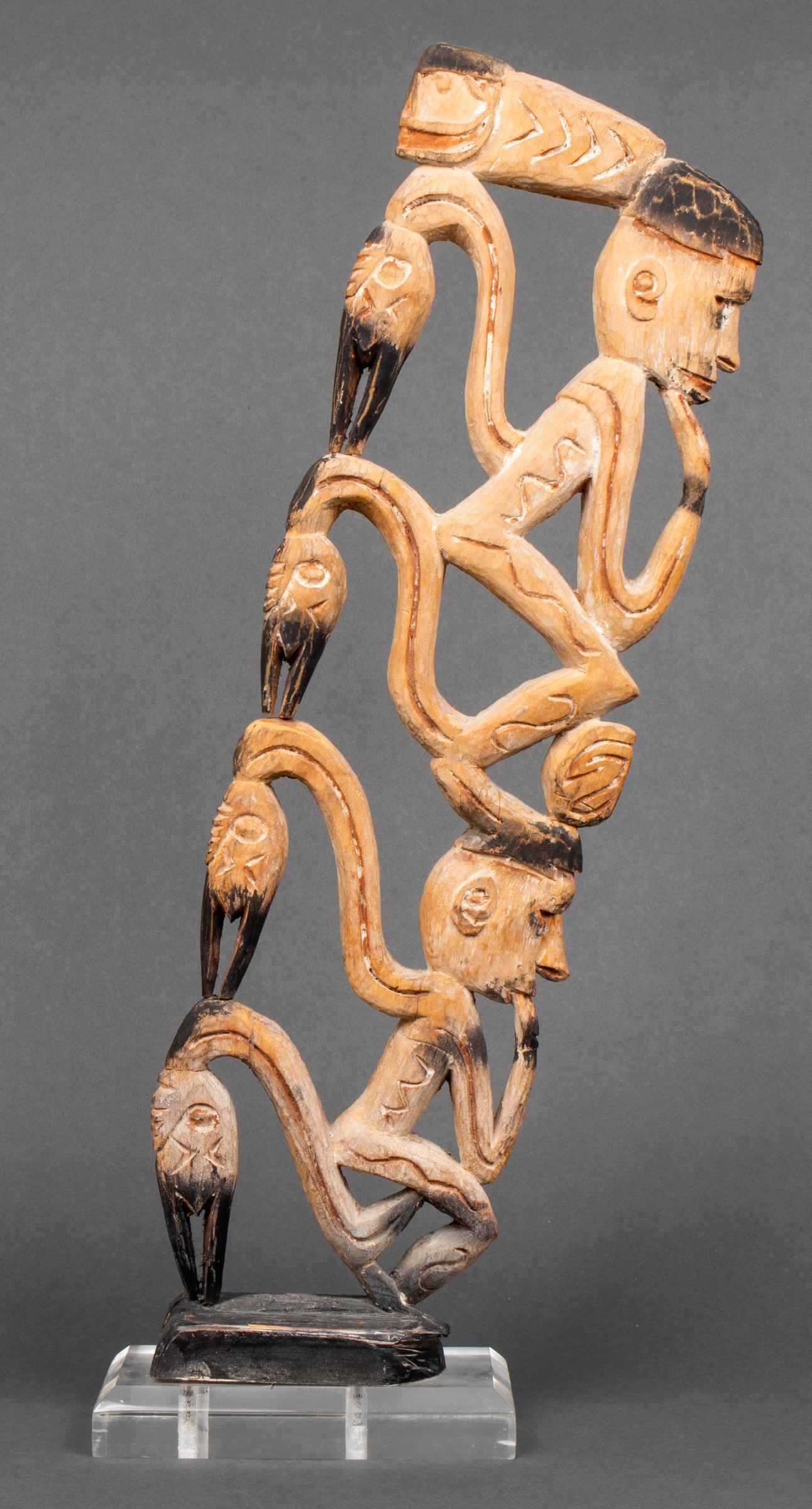 Tribal Figural & Bird Carved Wood Sculpture (1 of 8)