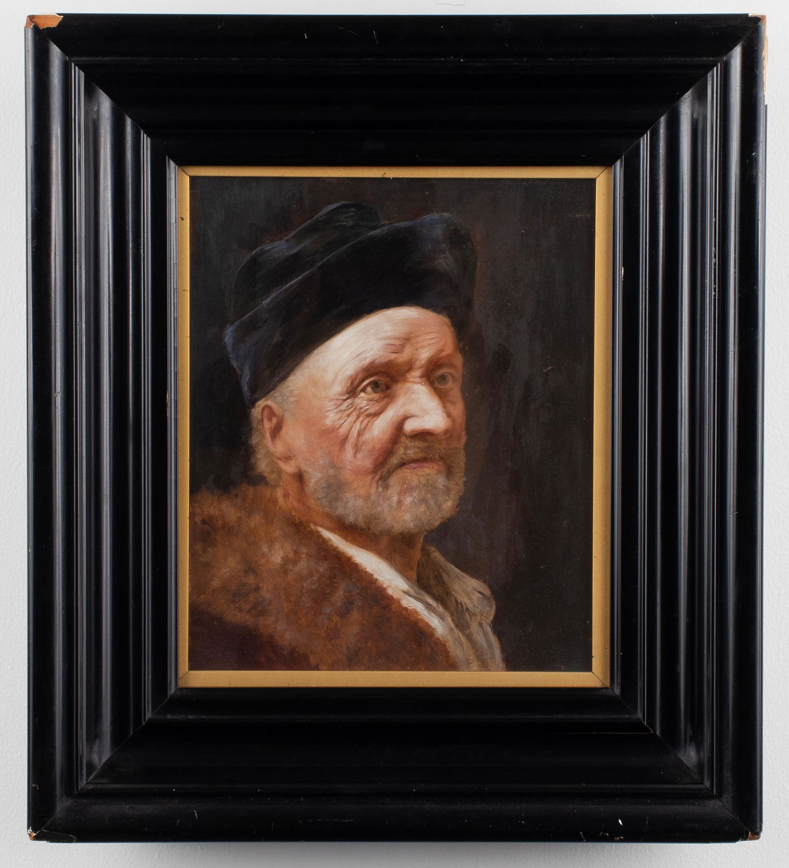 Dutch School, Rembrandt's Father, Oil on Panel: Dutch School, portrait of an elderly man, traditionally referred to as Rembrandt's father, first quarter 20th century, oil on panel, bearing illegible stamp lower right, possibly reads "...1900 Munche