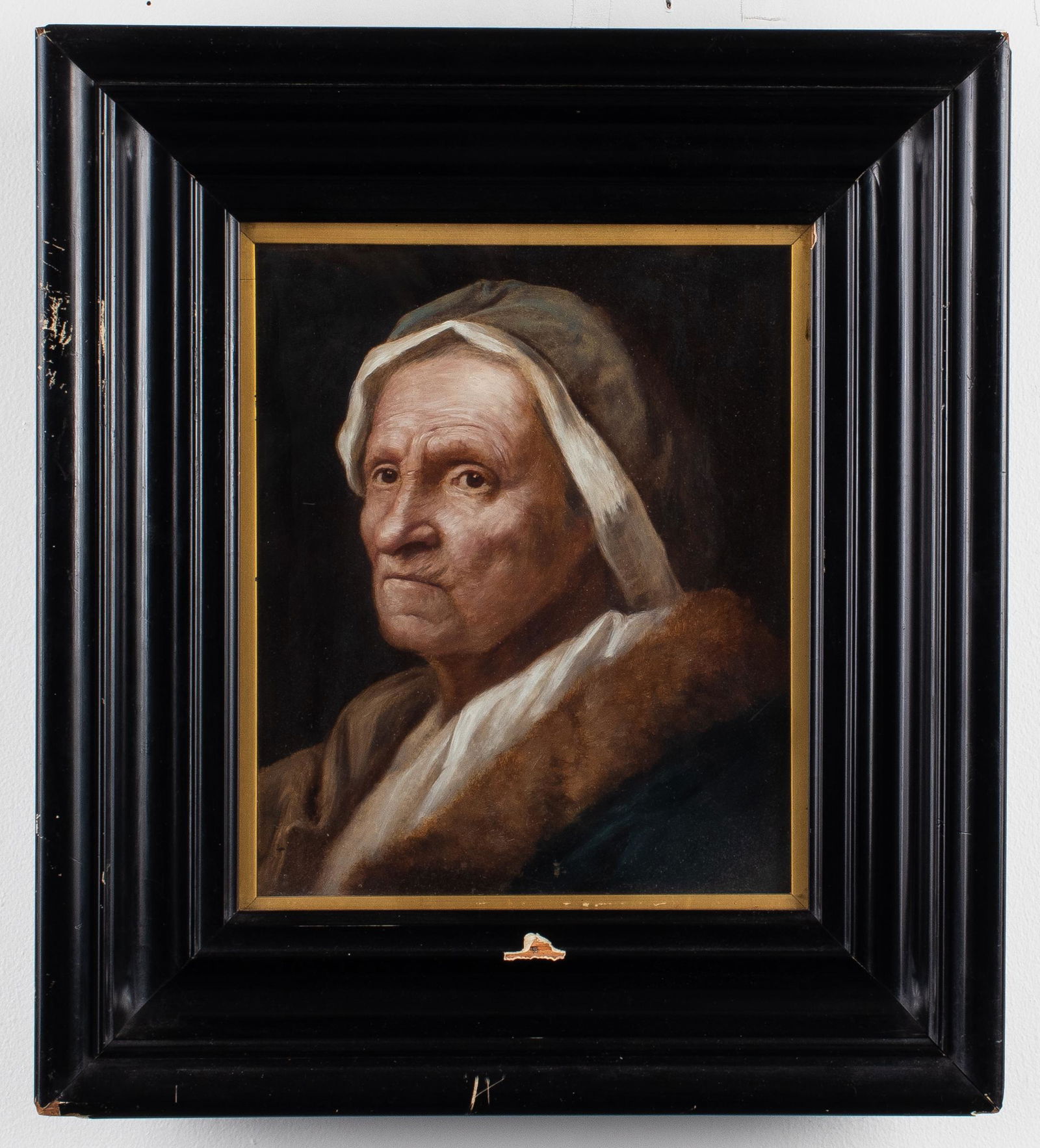Dutch School, Rembrandt's Mother, Oil on Panel: Dutch School, portrait of elderly woman, traditionally referred to as Rembrandt's mother, first quarter 20th century, oil on panel, bearing illegible stamp lower right, possibly reads "...1900 Munchen