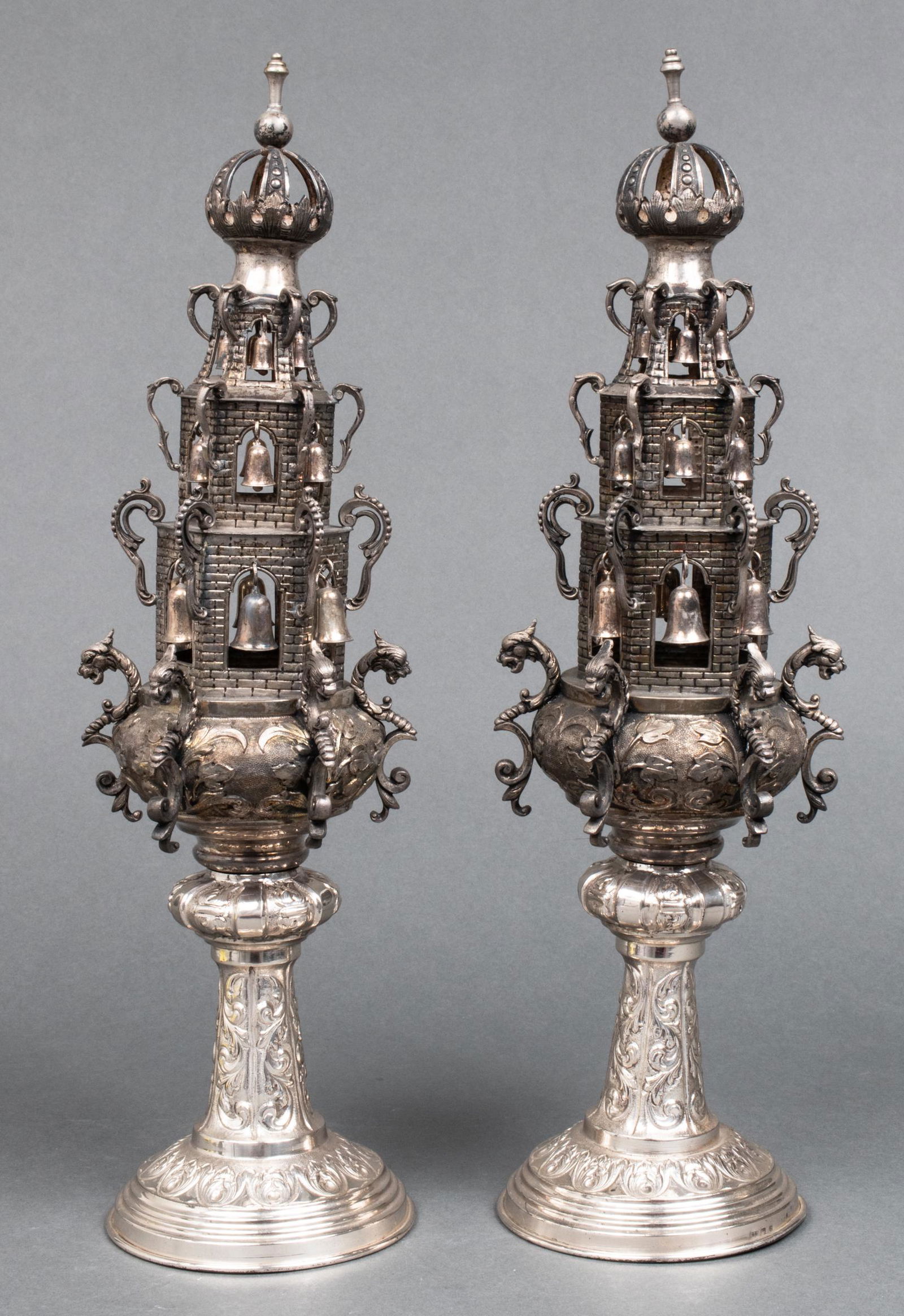 European Silver Torah Finials w Lion Head Motif (1 of 12)
