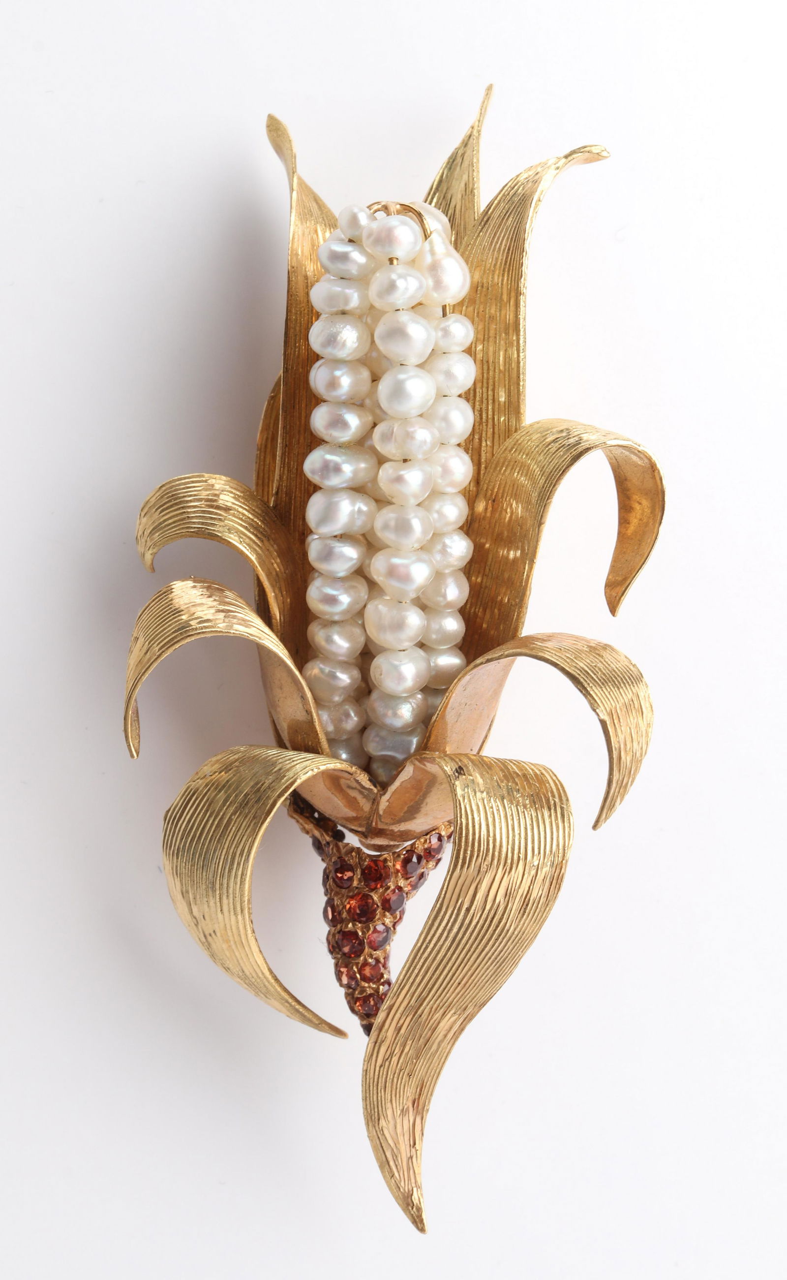 18K Yellow Gold, Pearl & Citrine Corn Clip Brooch (1 of 4)