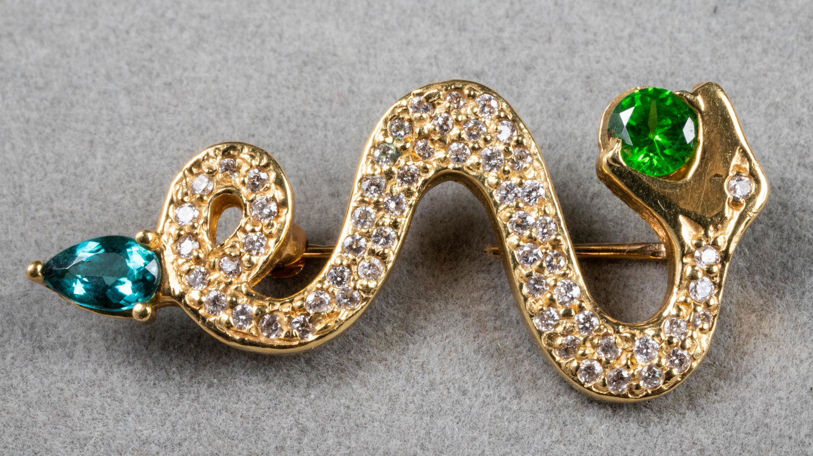 18K Gold Peridot, Diamond & Topaz Snake Brooch Pin (1 of 4)