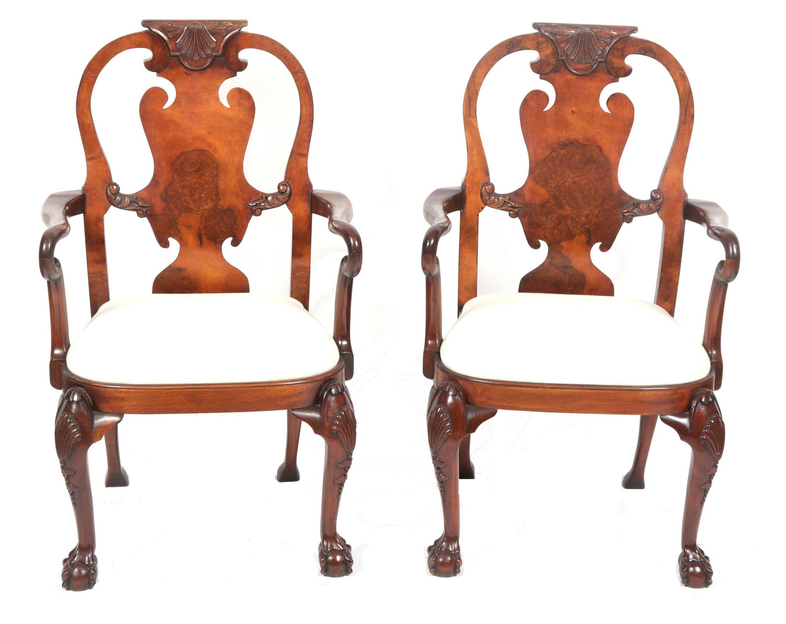 George II Manner Carved Mahogany Armchairs, Pair (1 of 10)