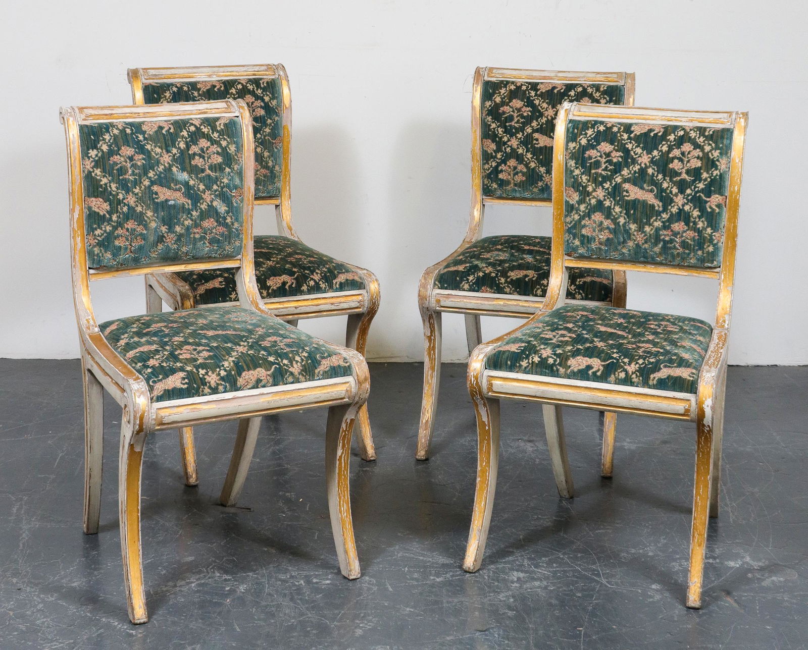Regency Style Antiqued Upholstered Side Chairs, 4 (1 of 8)