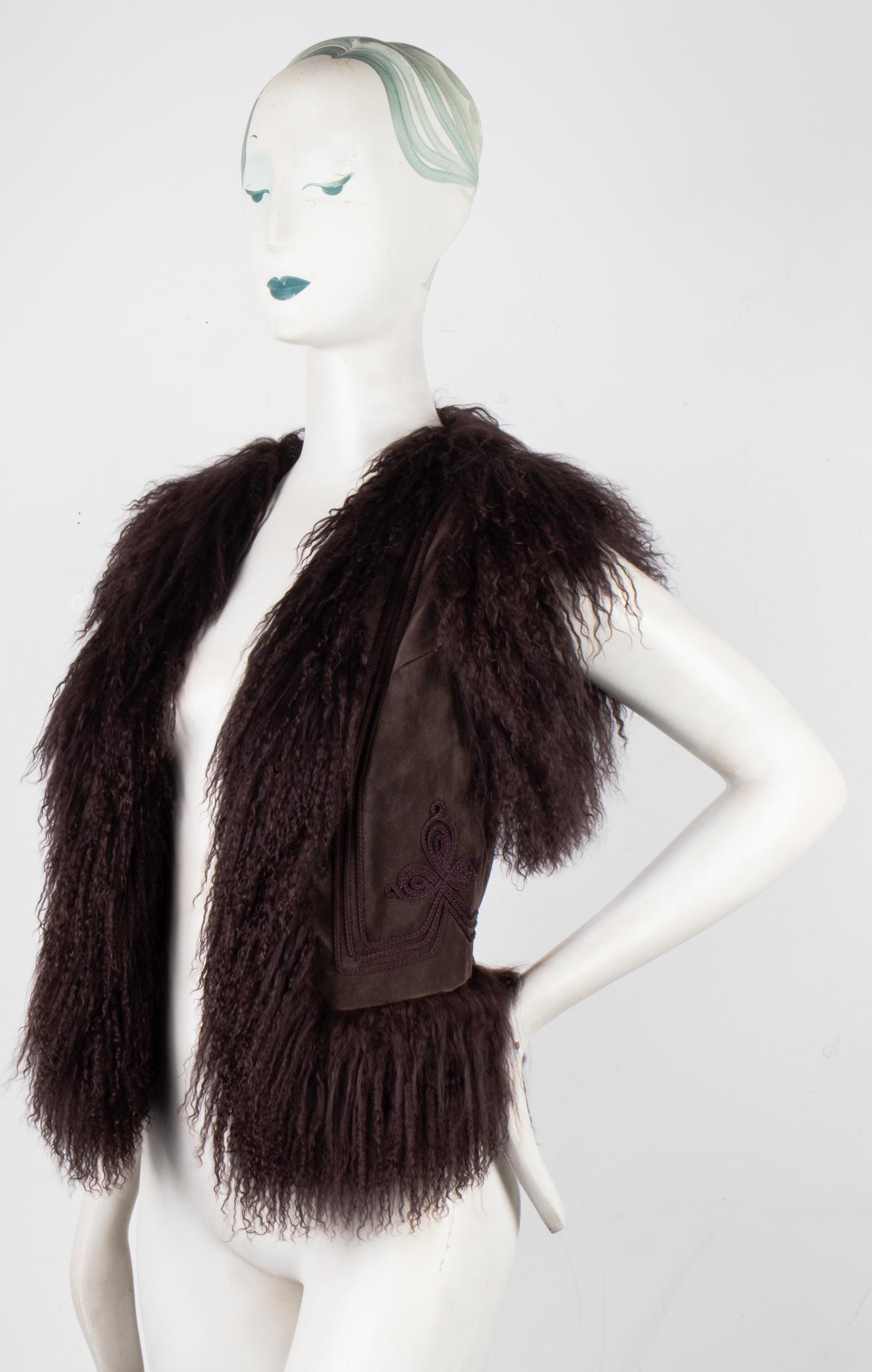Brown Embroidered Suede And Lamb Fur Vest (1 of 12)