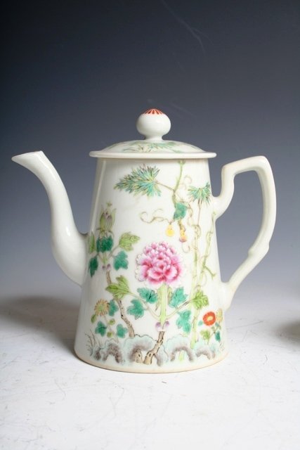 Chinese Guang Xu Teapot & 4 Stem Cups - 2