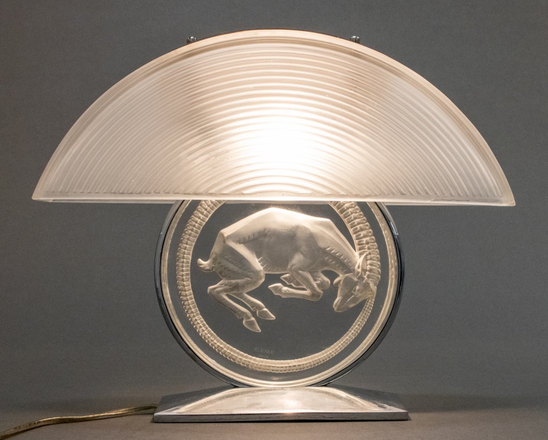 R. Lalique "Belier" Art Deco Art Glass Lamp (1 of 19)