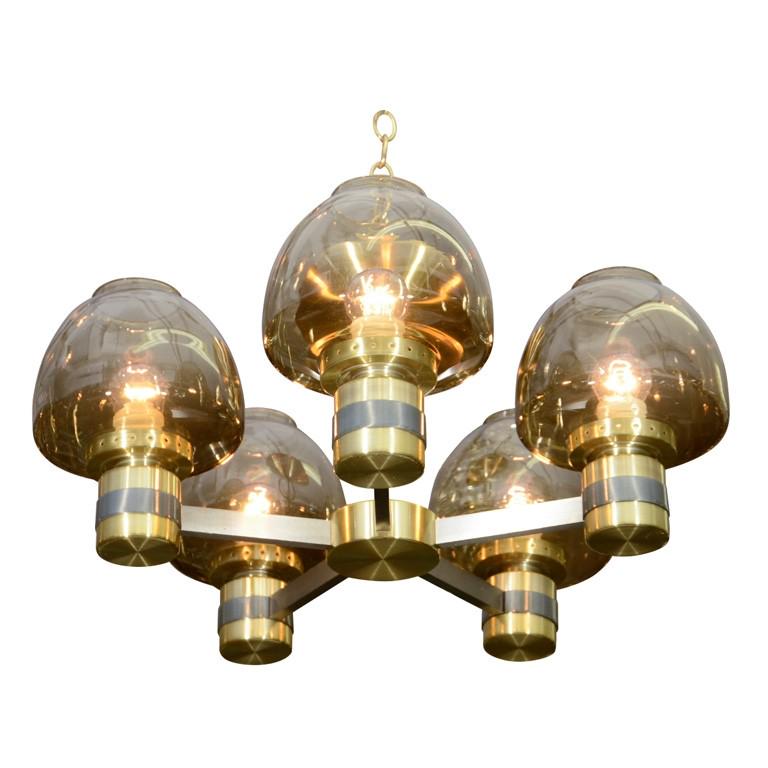 Lightolier Brass & Glass Modern Chandelier (1 of 6)