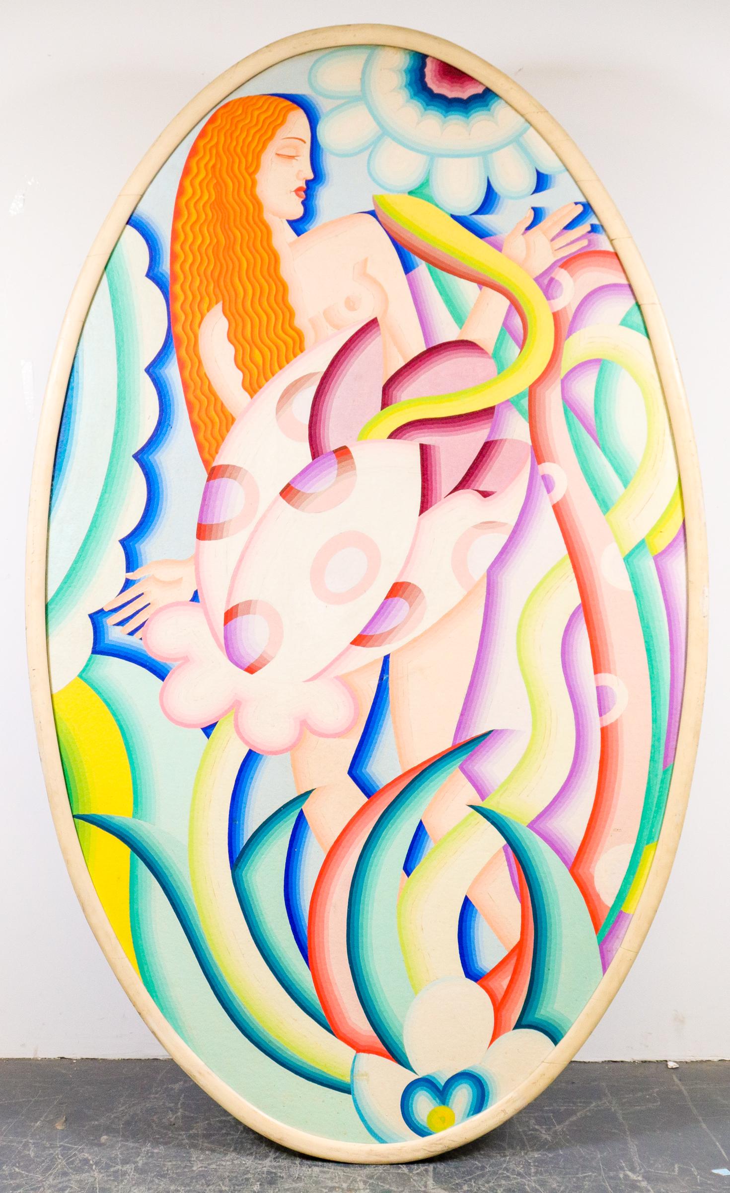 Large Art Deco Manner Oval Painting, Oil On Panel (1 of 9)